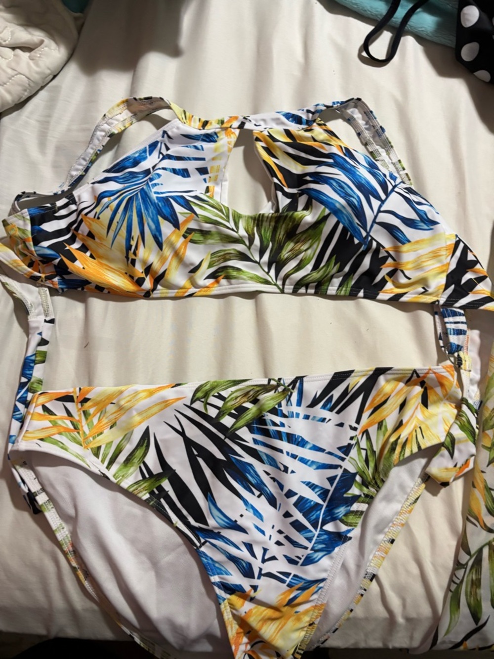 Tropical Leaf Print Bikini Set with coverup